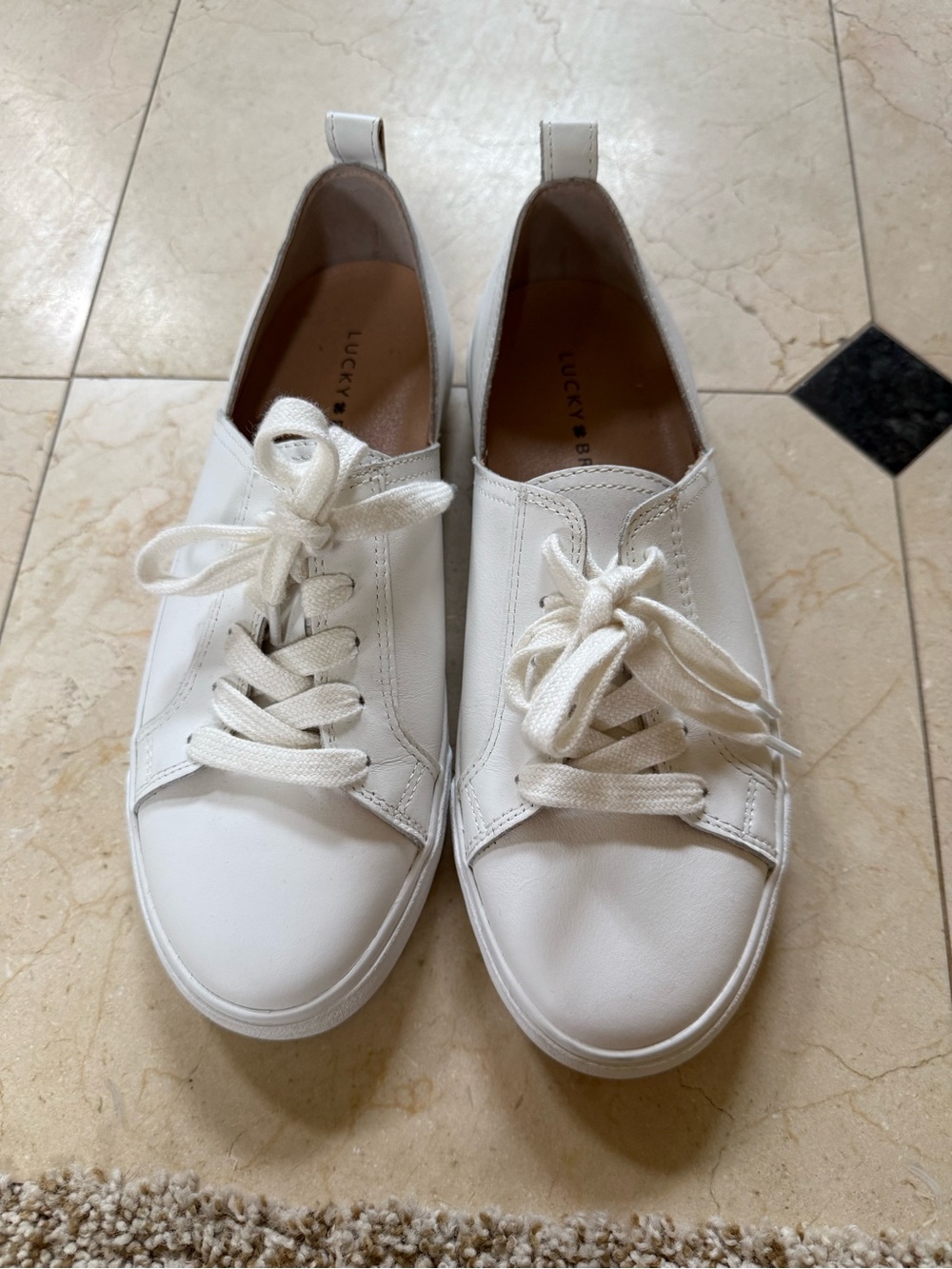 Lucky Brand White Leather Lace-Up Sneakers